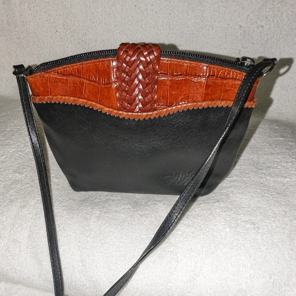 Brighton black brown Moc Croc silver heart mini shoulder bag.